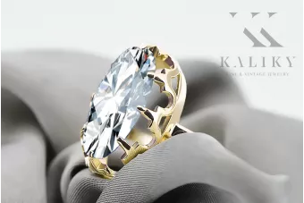 Circón Oro amarillo de 14 quilates Anillo Estilo vintage vrc253y